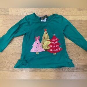 Counting Daisies Festive Green Kids Shirt with Christmas Tree Design 2T VGUC